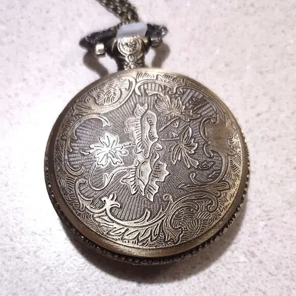 Gold Rose Roses Pocket Watch Necklace Christmas Birthday 